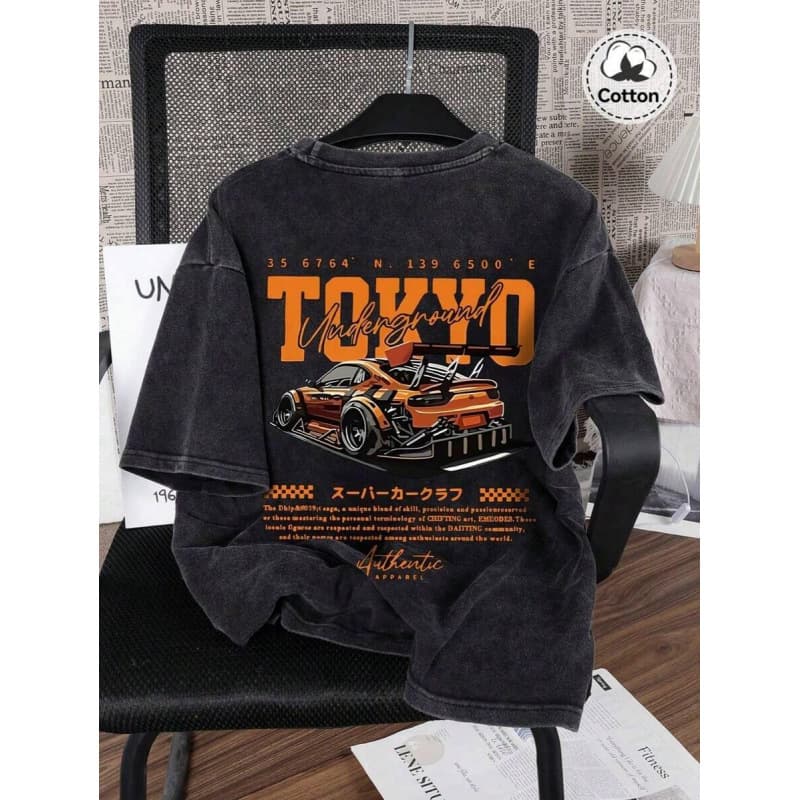 Men's Pure Cotton T-Shirt Spring Summer Racing Pattern Short Sleeve Casual Top for Men