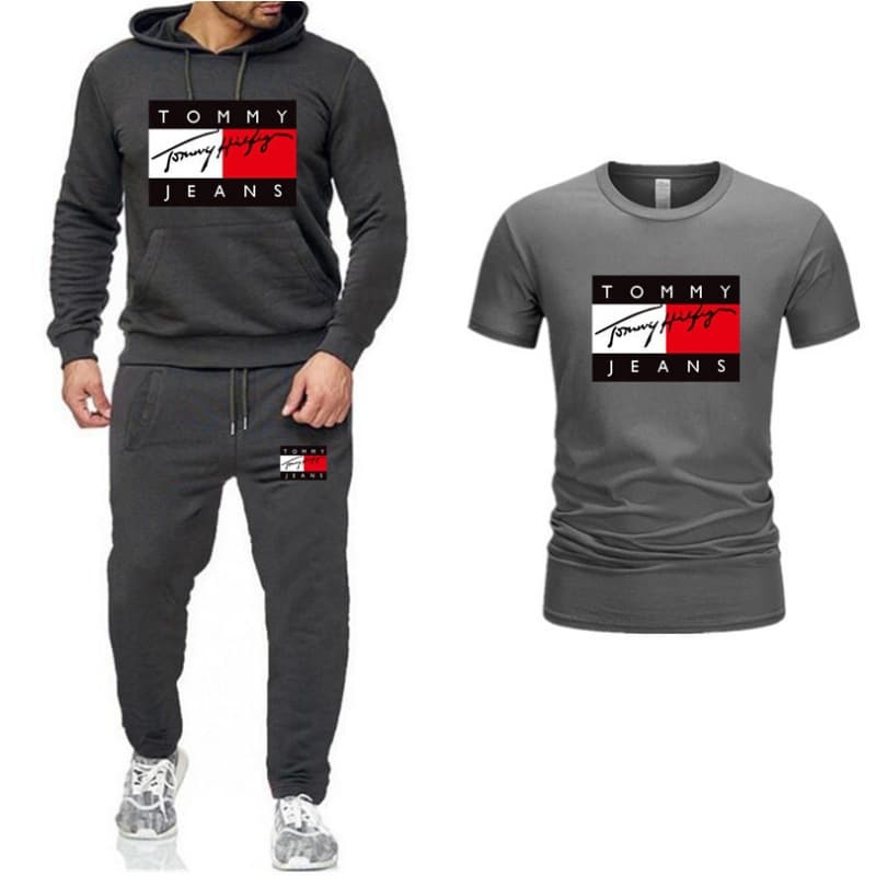Nouvelle marque de mode lettre trois pièces hommes et femmes sweat à capuche de sport + pantalons décontractés + ensemble T-shirt à manches cour