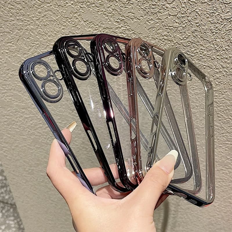 Fashion Simplicity Plating Frame Phone Case For IPhone 16 15 14 Pro Max Plus Shockproof Back Camera Screen Protector Film Cover