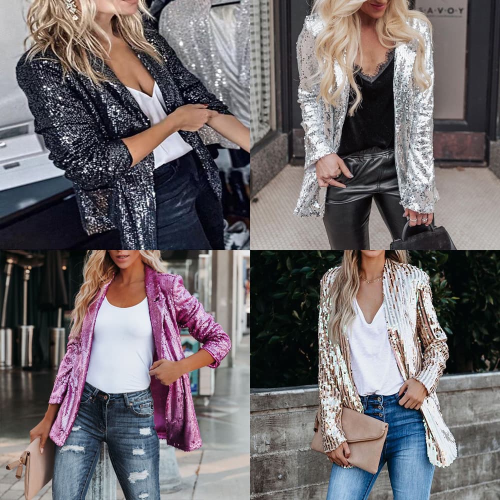 2023 women's clothing new multi-color sequined long-sleeve temperament small blazer