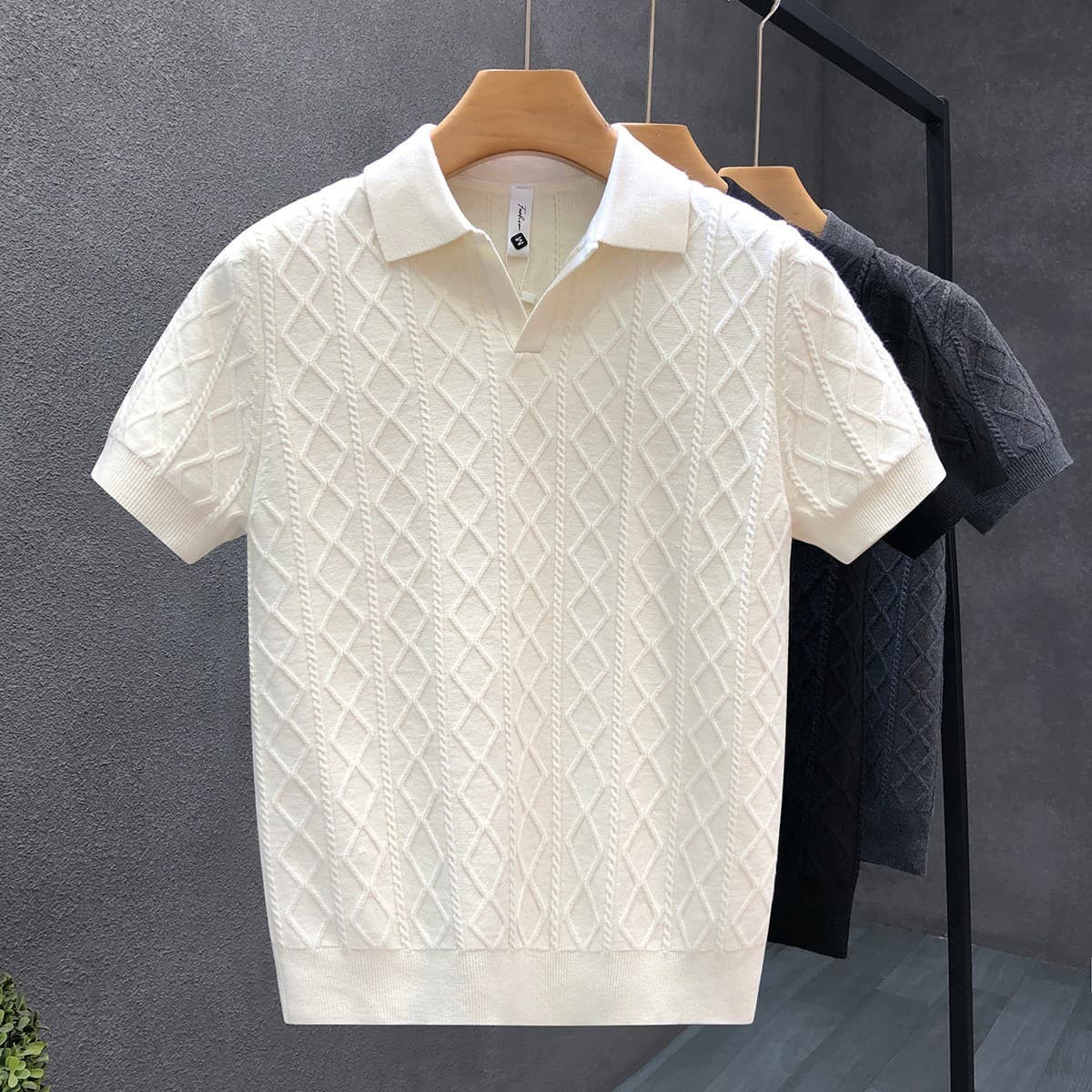 Men's Slim Fit V Neck Polo Shirt Short Sleeve Textured Business Casual T-Shirt