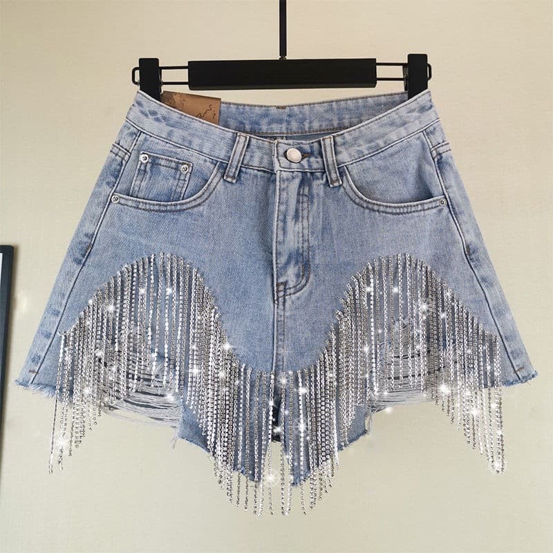 Women's Clothing Fashion Women's Shorts Ripped Tassel Chain Sexy Denim Shorts Women