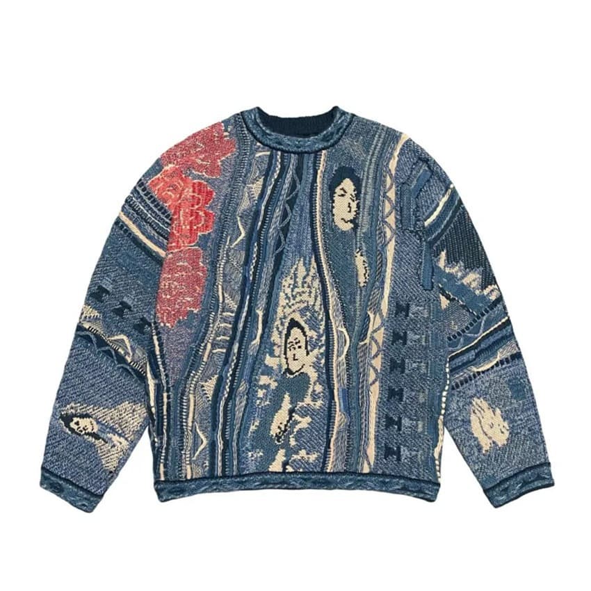 Winte Fashion Reto Tend Autumn New 9 National Casual Thick Knit 3D Digital Pint Men's Cew Neck Sweatshit