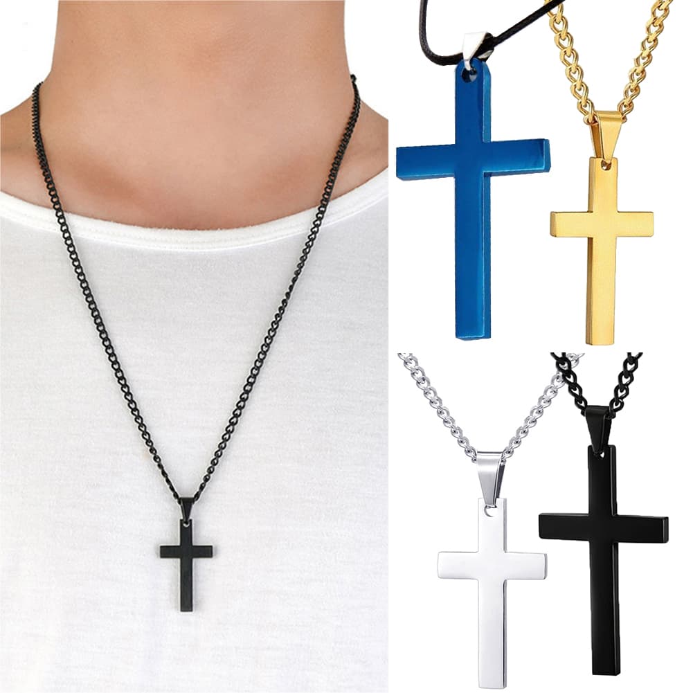 Yamaler Fashion Men Simple Cross Pendant Alloy Necklace Chain Jewelry Christmas Day Gift