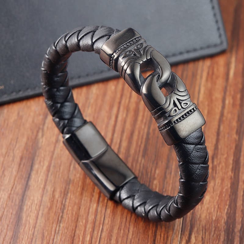 Men's Jewelry Totem Bracelet Genuine Leather Braided Leather Stainless Steel Black Genuine Leather Bracelet Bracelet