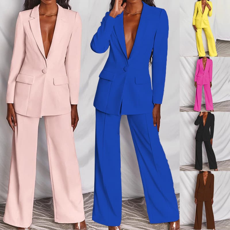 Women's fashionable temperament long-sleeved suit straight trousers suit