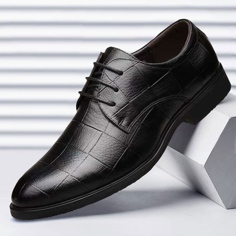 Men's Checkered Formal Leather Casual Black Soft Sole Suit Business Shallow Mouth Groomsmen Bridegroom Wedding Shoes