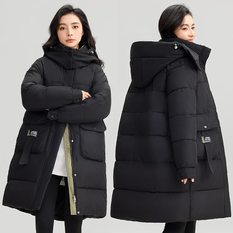 Women's Winter Long Puffer Coat With Hood, Oversized Fit, Thickened Down Alternative, Multiple Pockets, Knee-length Warm Jacket