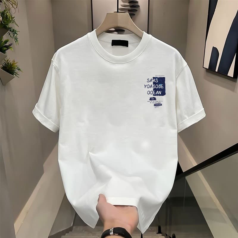 Men's clothing creative printed cotton short-sleeved T-shirt men 2024 new summer black round neck half-sleeved T-shirt men's bottoming shirt