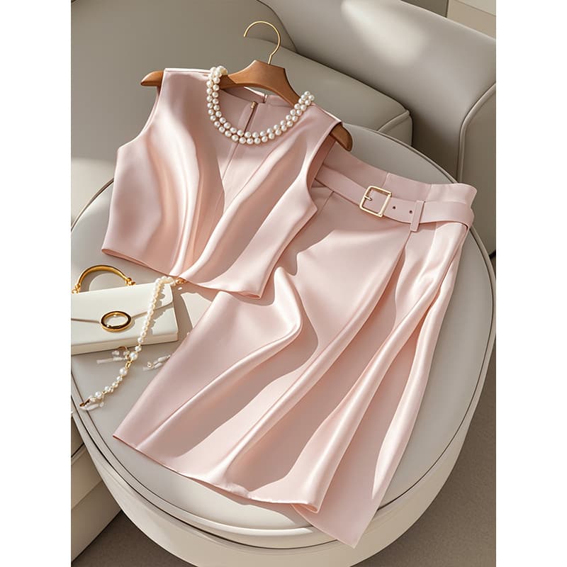 Women's Clothing Temperament Small Beautiful Pink Top Skirt Two piece Suit