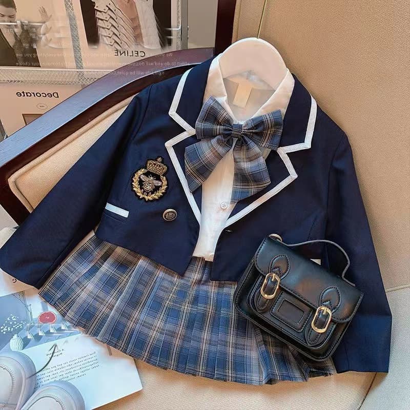 Girls' Spring College Style Suit Jacket Shirt Pleated Skirt Children's Jk Uniform
