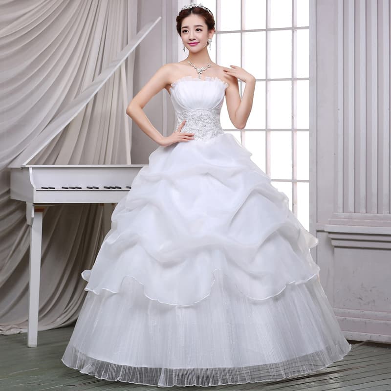 Wedding Dress White Floor-length Bride Fashion Strappy Bra Organ Wedding Dress