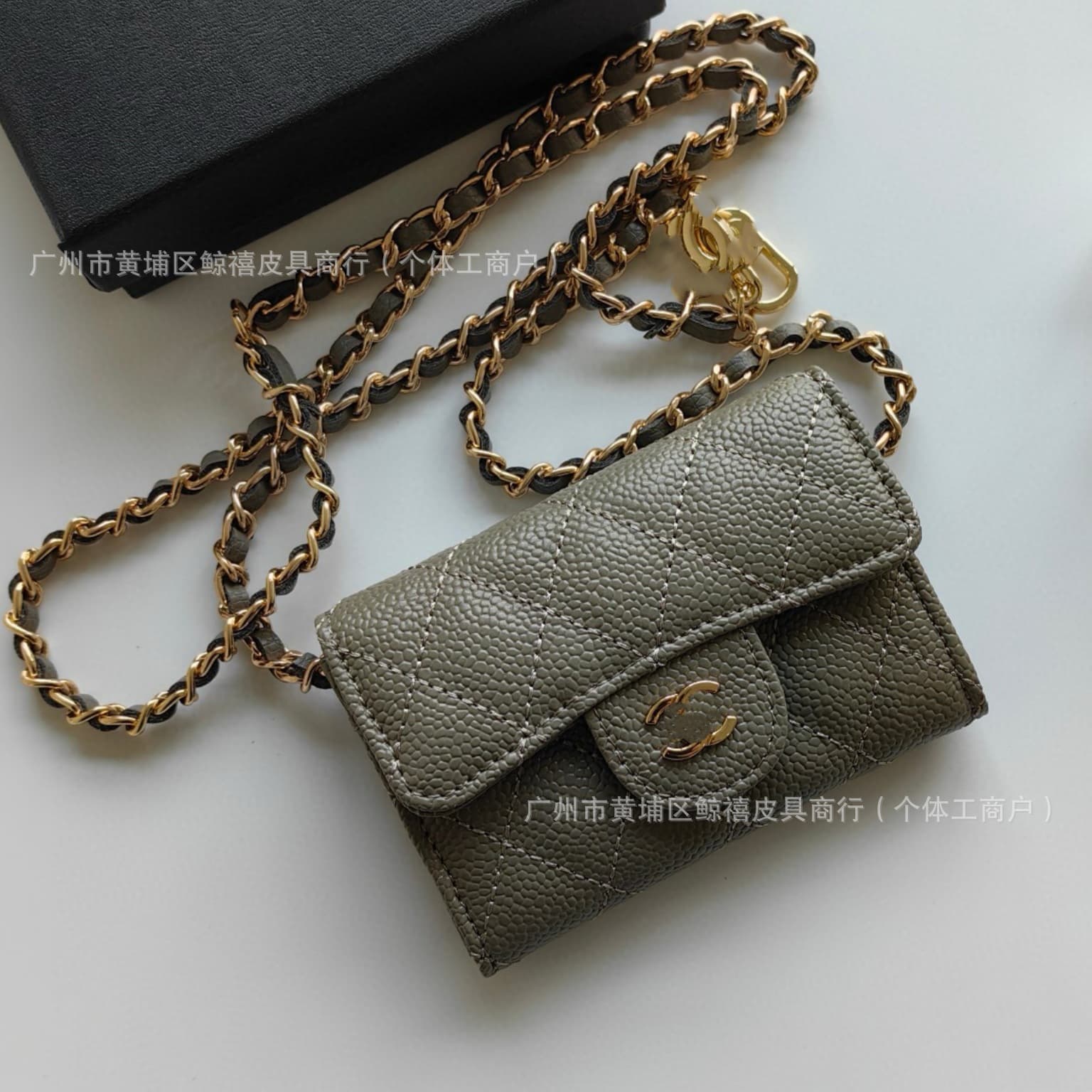 Porte-monnaie classique à rabat en cuir caviar, mini porte-cartes, sac banane matelassé, porte-cartes