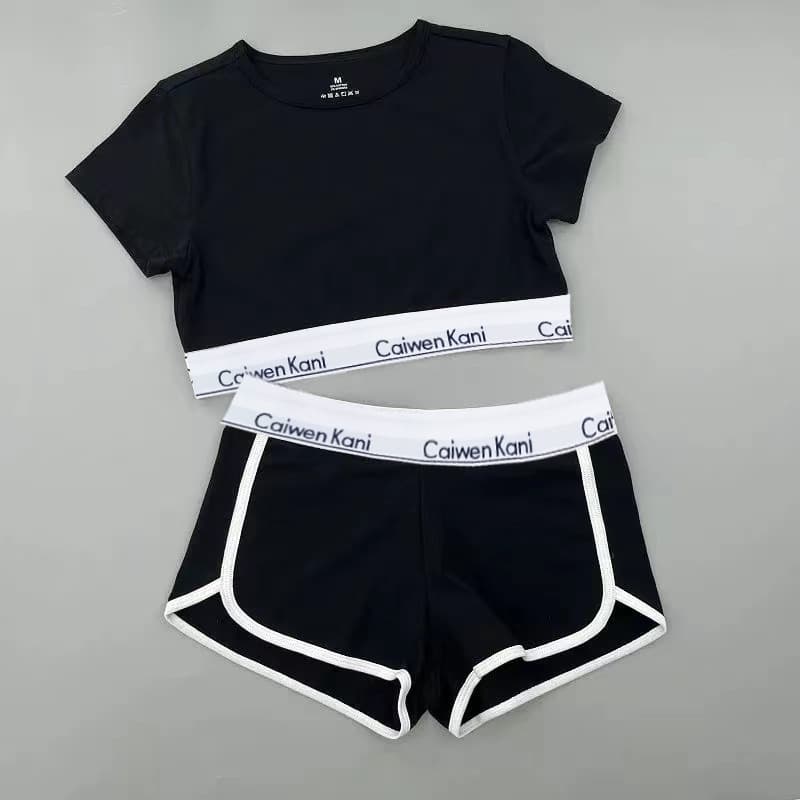 Short Sleeved Women's Cotton Short Sleeved Straight Shoulder Top With Exposed Navel Sexy Slim T Shirt Sports Suit Vest Sexy