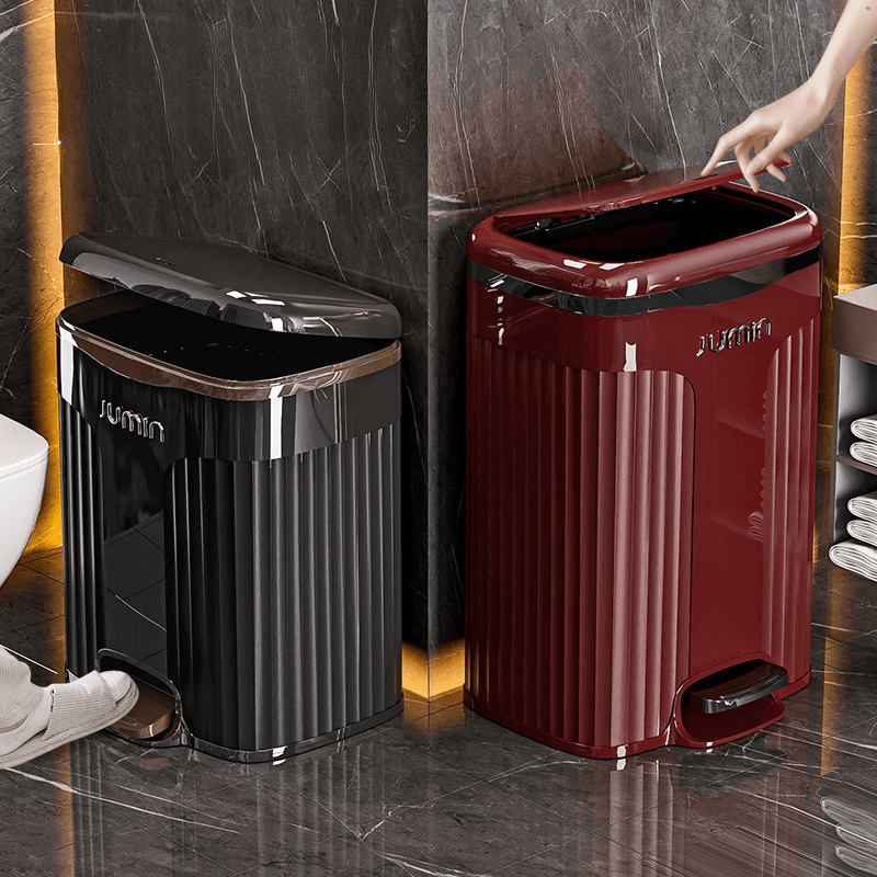 Light Luxury Household Living Room Trash Bin, Press Foot Pedal, Toilet, Bathroom, Bedroom Storage With Lid, Large