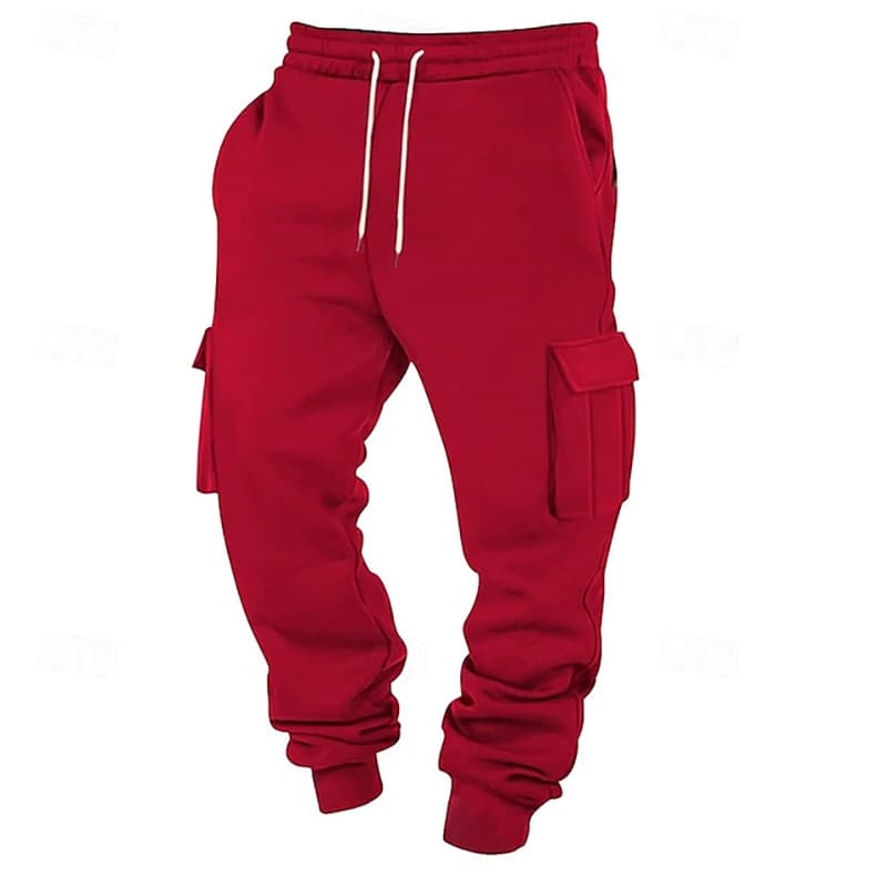 Men's Retro Casual Pants – Loose Fit Straight Leg Trousers With Drawstring Waist (Black, Grey, Beige, Navy, Red, S-XXXL