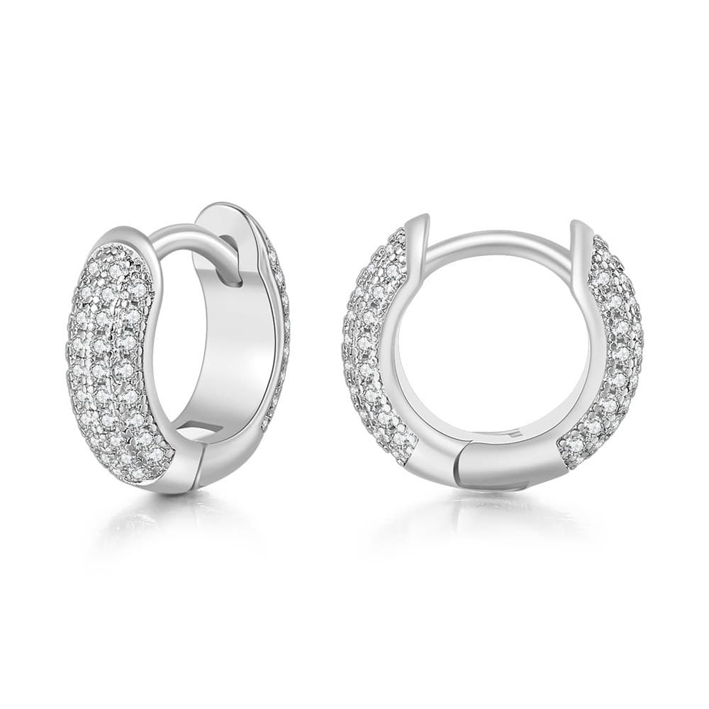 Hip hop full diamond big ear buckle men's geometric round zircon earrings cross rivet HipHop trend earrings