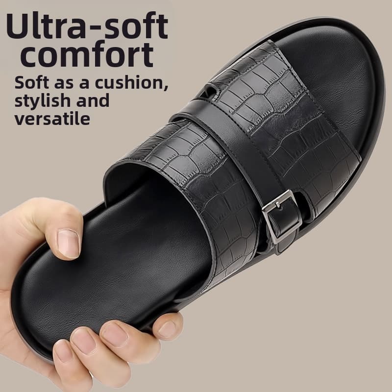 Men's Summer Fashion Genuine Leather Sandals European Style One Strap Non Slip