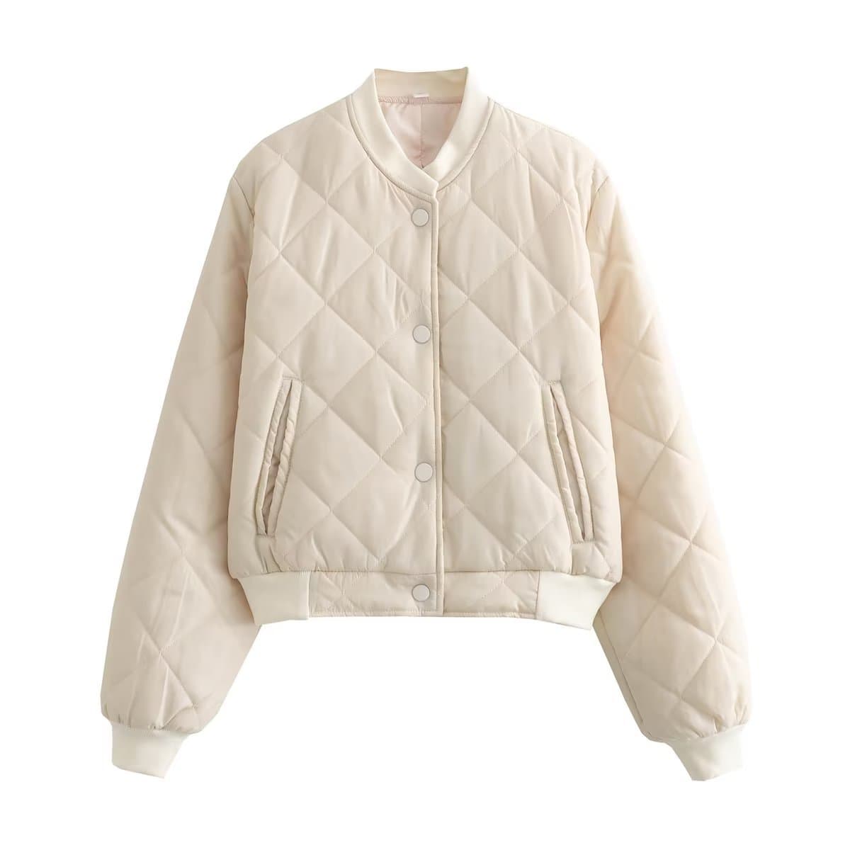 Women's Short Quilted Bomber Jacket - Lightweight Comfortable Casual Outerwear With Stand Collar, Multiple Pockets
