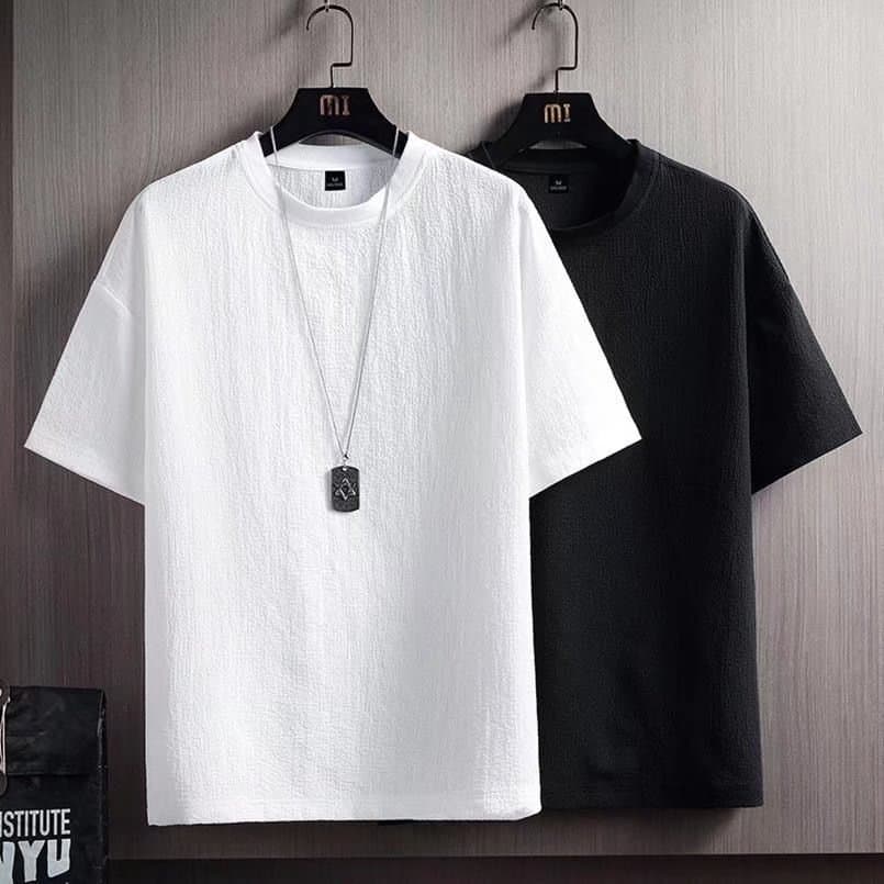 Men's Clothing T shirt men's summer new style half sleeved T shirt cotton and linen solid color loose bottoming shirt white five point sleeves