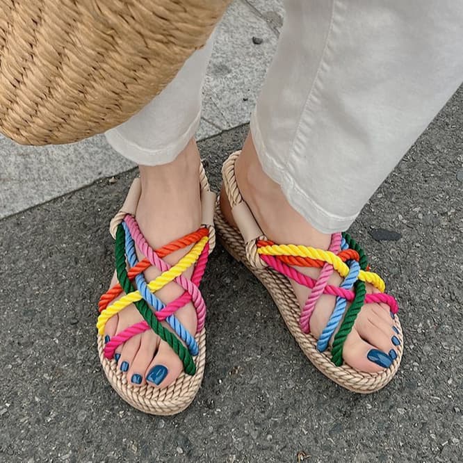 Women's Flat Woven Sandals Women's Summer New Outfit Beach Bohemian Roman Women's Sandals