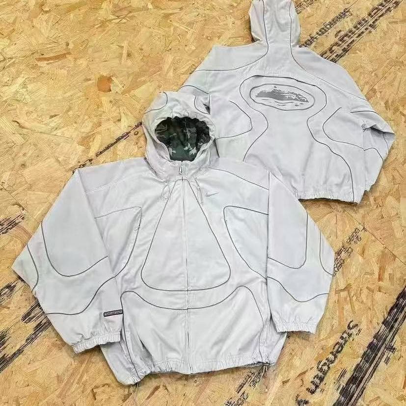 Veste à capuche, tenue tendance printemps-automne, ensemble unisexe imperméable à rayures réfléchissantes