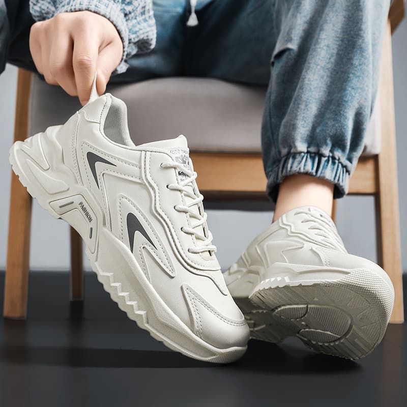 Men's Shoes Spring Trendy Brand Versatile Student Casual Leather Sports Running Thick-Soled Height-Increasing Small Whit