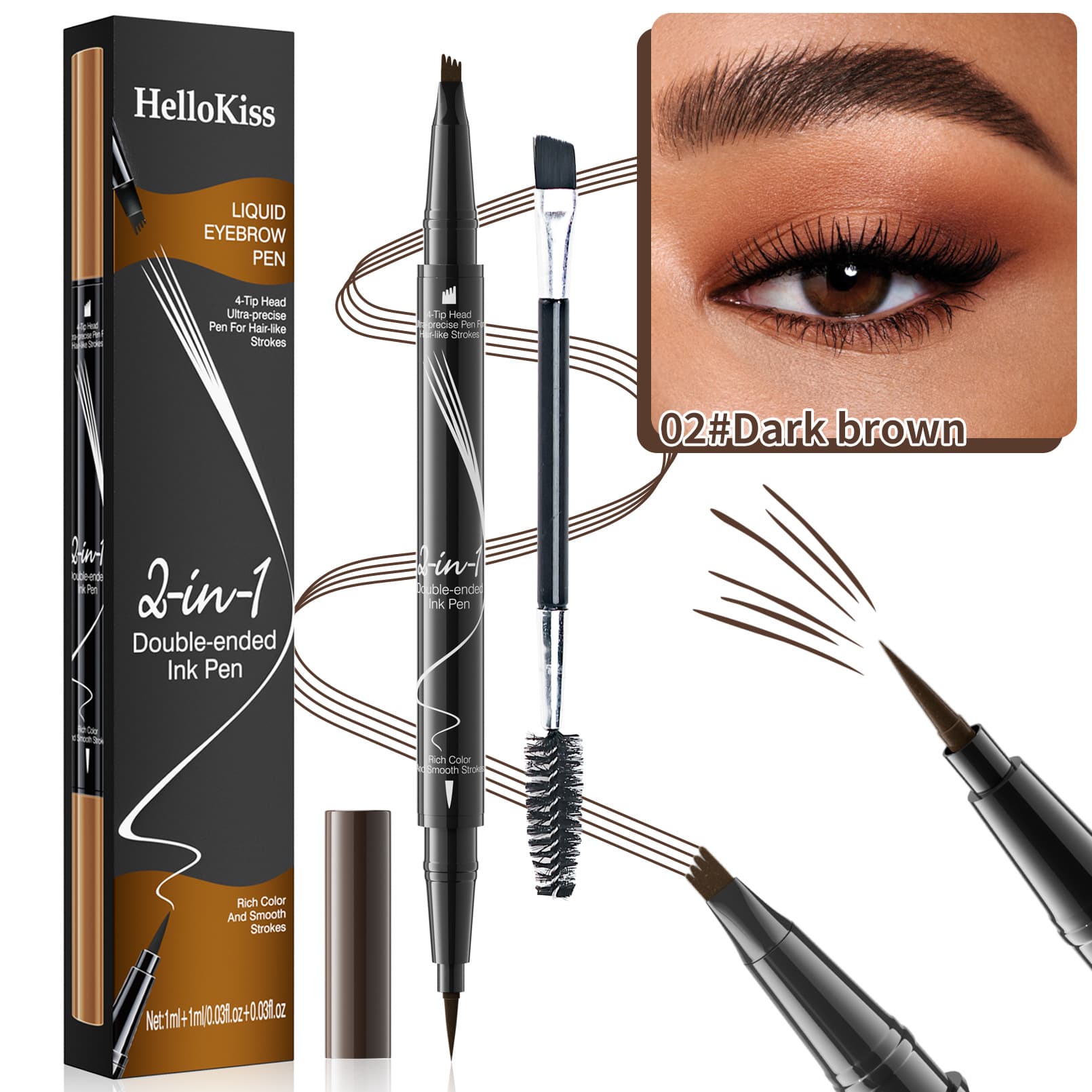 Double Headed Eyebrow Pencil, Quick Drying, Sweat Resistant, Non Smudging, With Eyebrow Brush And Split Liquid Eyebrow Pencil