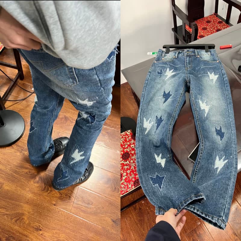 Jean homme tendance à écusson déchiré et brodé, coupe slim décontractée, marque branchée, pantalon long taille mi-haute en mélange de coton