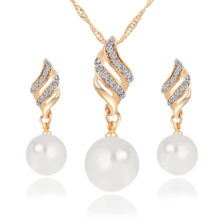 Pearl Diamond women's necklace smart pearl earrings necklace set spiral temperament wind jewelry