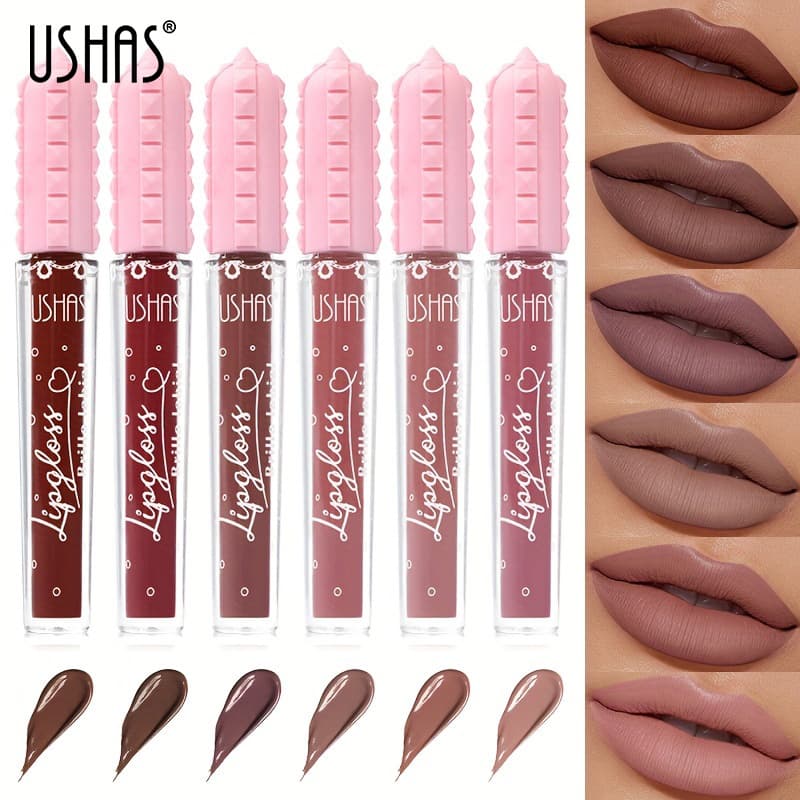 USHAS6 Liquid Glaze Women's Lip Color Lipstick Non Stain Cup Matte