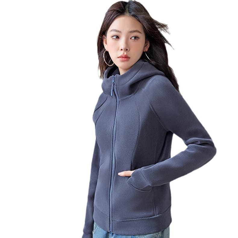 ​​Women's Fleece Hooded Zip-Up Sweatshirt - Soft Sherpa Lined Winter Jacket, Slim Fit Cropped Pullover With Half High Neck For Petite & Regular Sizes​