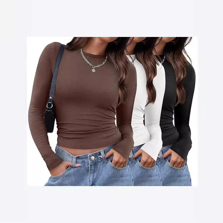 ​​Slim Fit Long Sleeve T-Shirt For Women – Sexy Stretchy Round Neck Top – Casual & Streetwear Basic Tee​​
