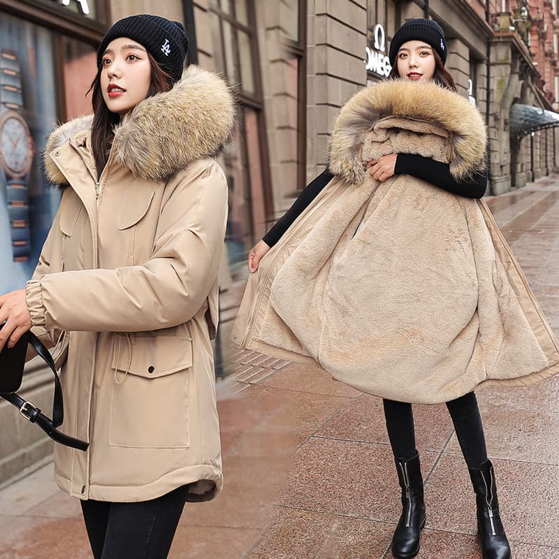 Women's Clothing Plush down cotton jacket for women 2024 new winter coat Korean style big fur collar cotton jacket student short waist cotton coat