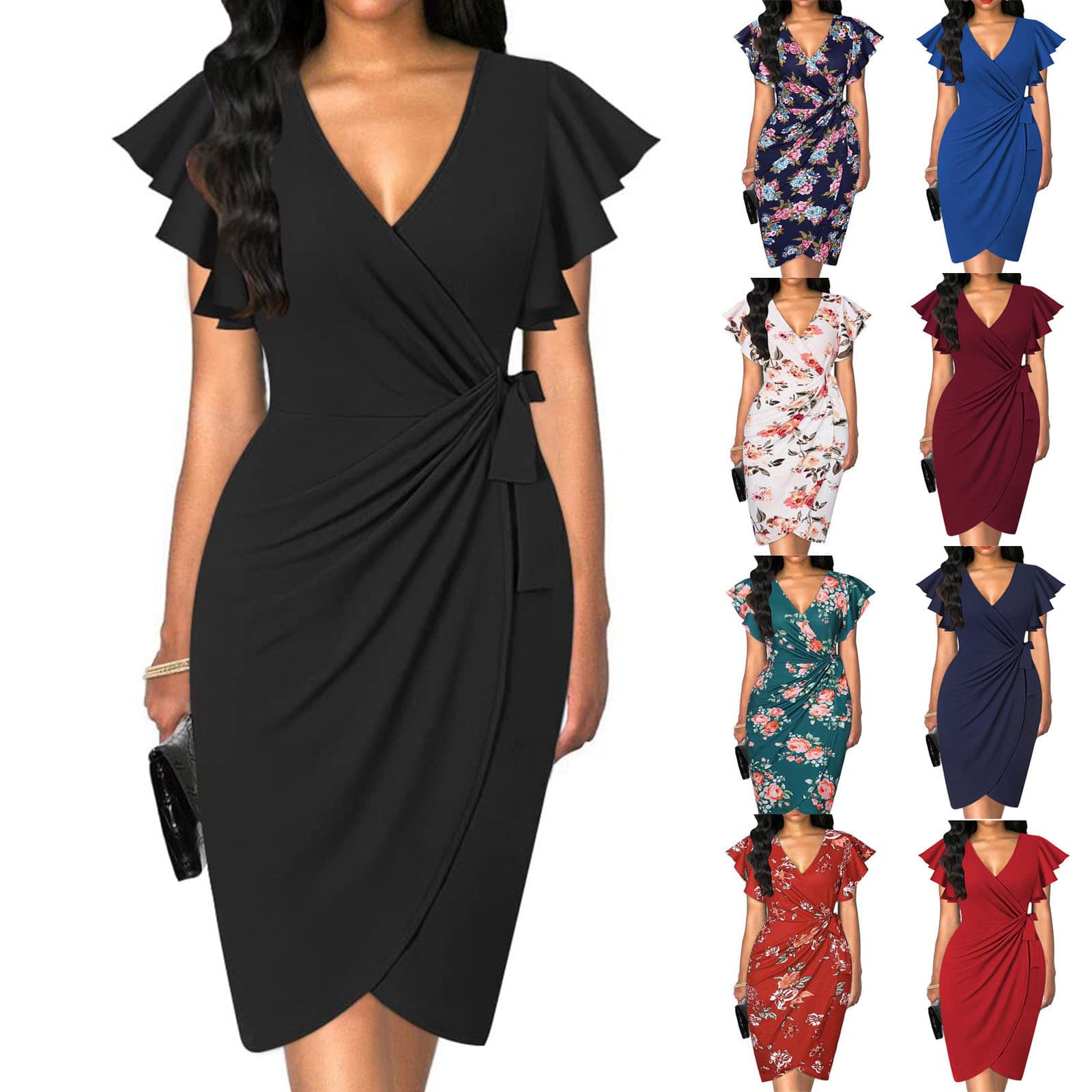 2023 European And American Cross-Border Trade Sweet Style Elegant Twist Slim Waist Ruched Solid Color Dress For Women