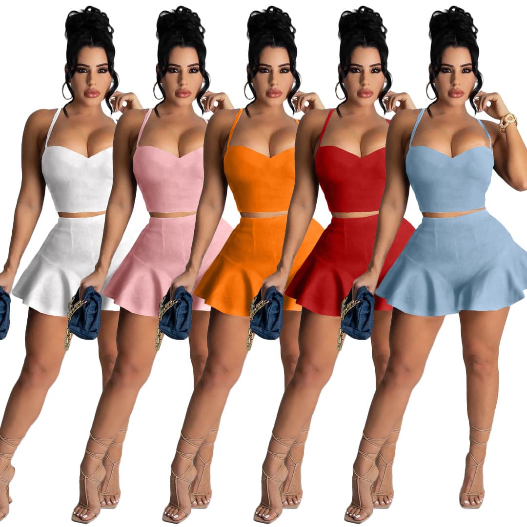 TK6181 Fashion Women's Clothing Casual Sexy Solid Color Slim Fit Ruffled Shorts Sports Set