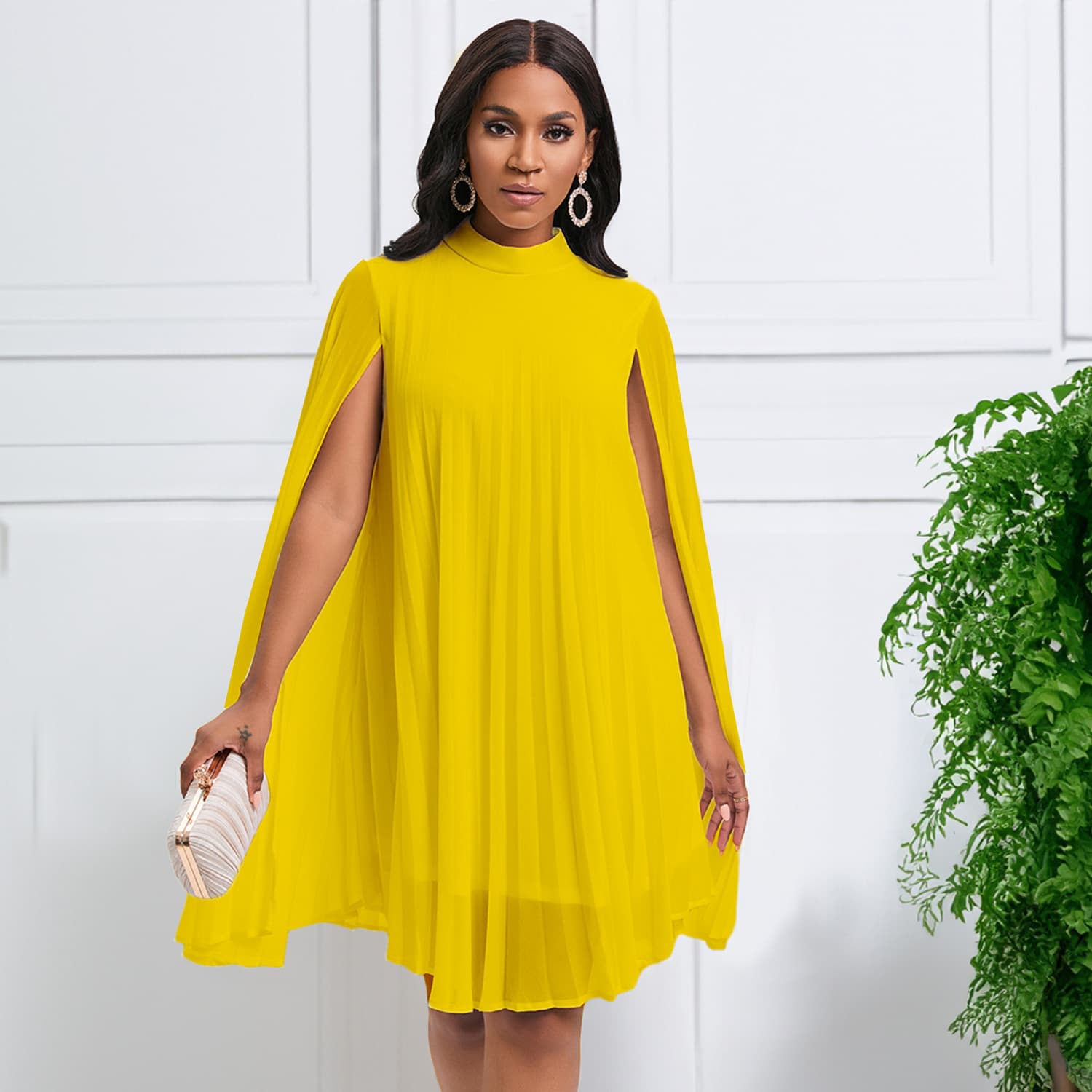 Women's Temperament Fashion Chiffon Pullover Cape Bat Sleeve Large Size Dress