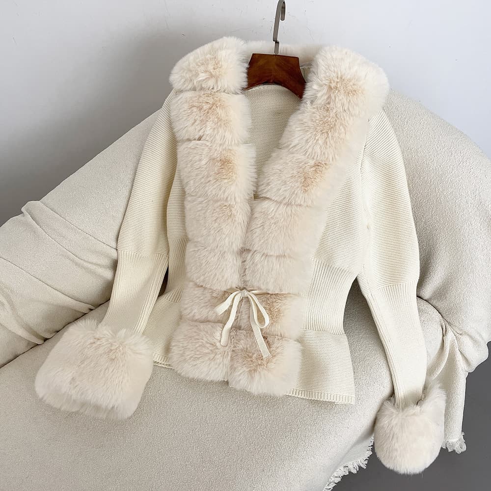 Vêtements pour femmes Automne et hiver Pull tricoté Poignets à patte de fourrure Pull tricoté amovible