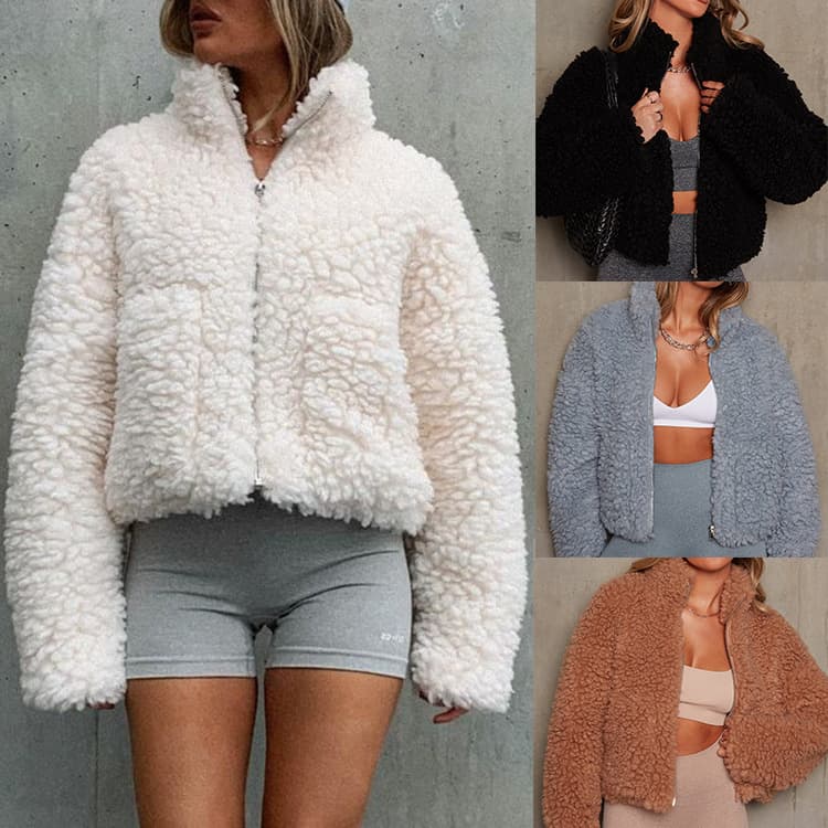 Women's Clothing New Plush Cardigan Short Jacket Lambswool Coat