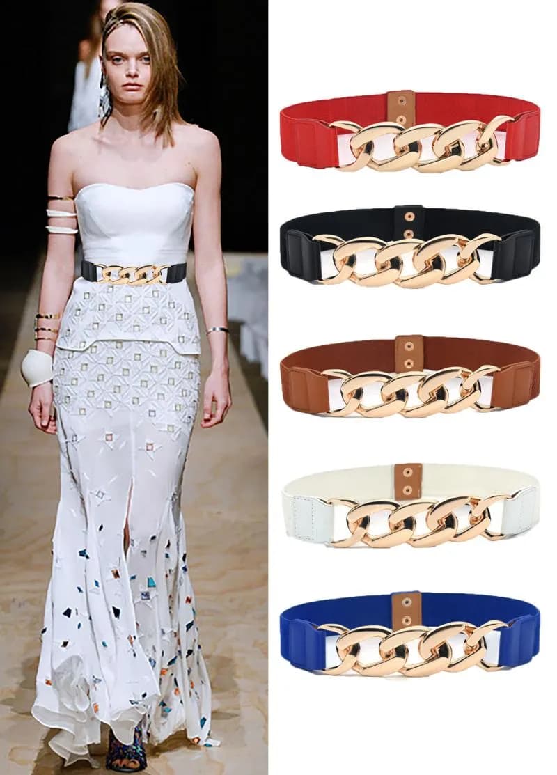 Belts Gold Chain Belt Elastic Sier Metal Waist For Women Ceiture Femme Stretch Cummerbunds Ladies Coat Waistband