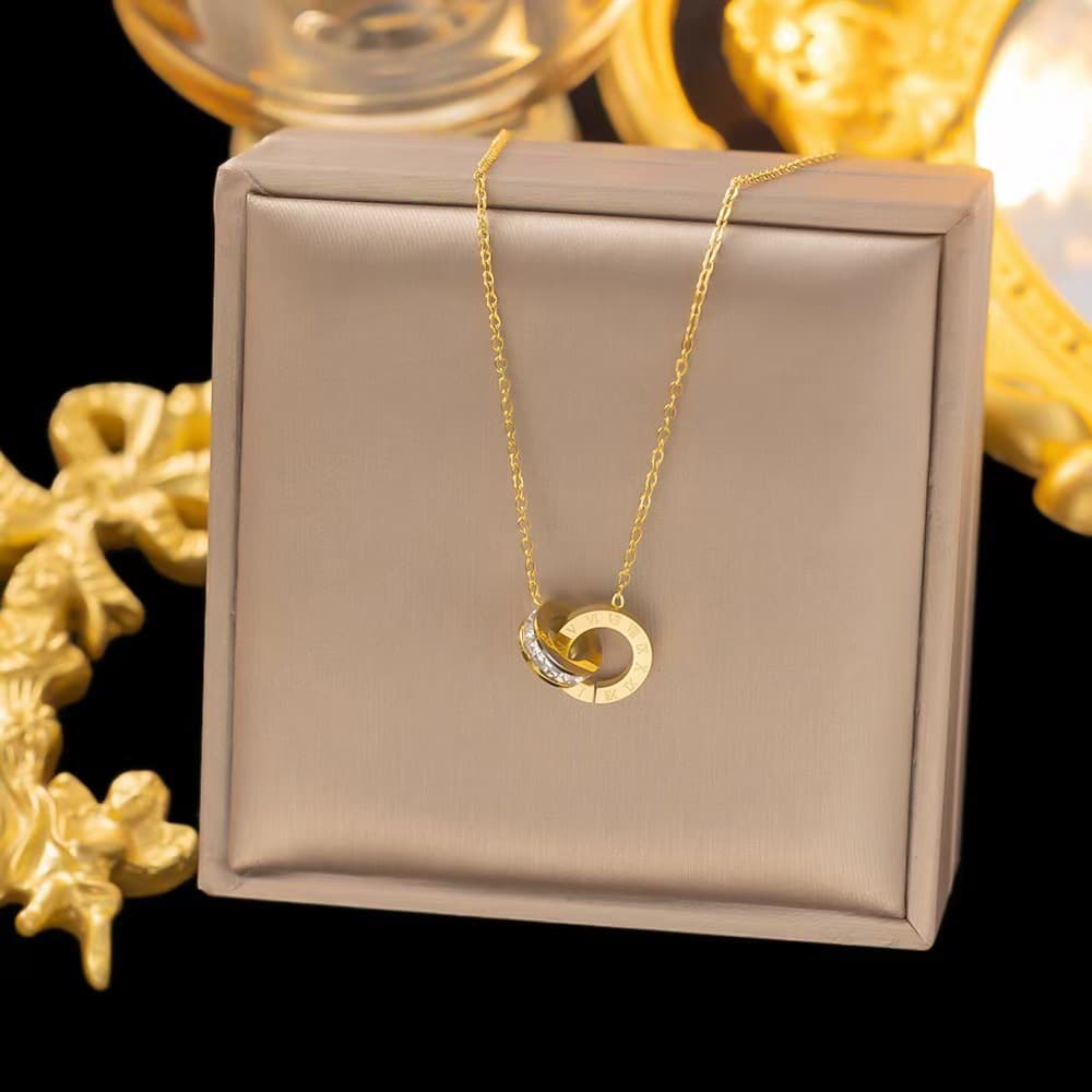 European And Korean Fashion Roman Double Ring Necklace For Women, Niche High-end Titanium Steel Non-fading Jewelry