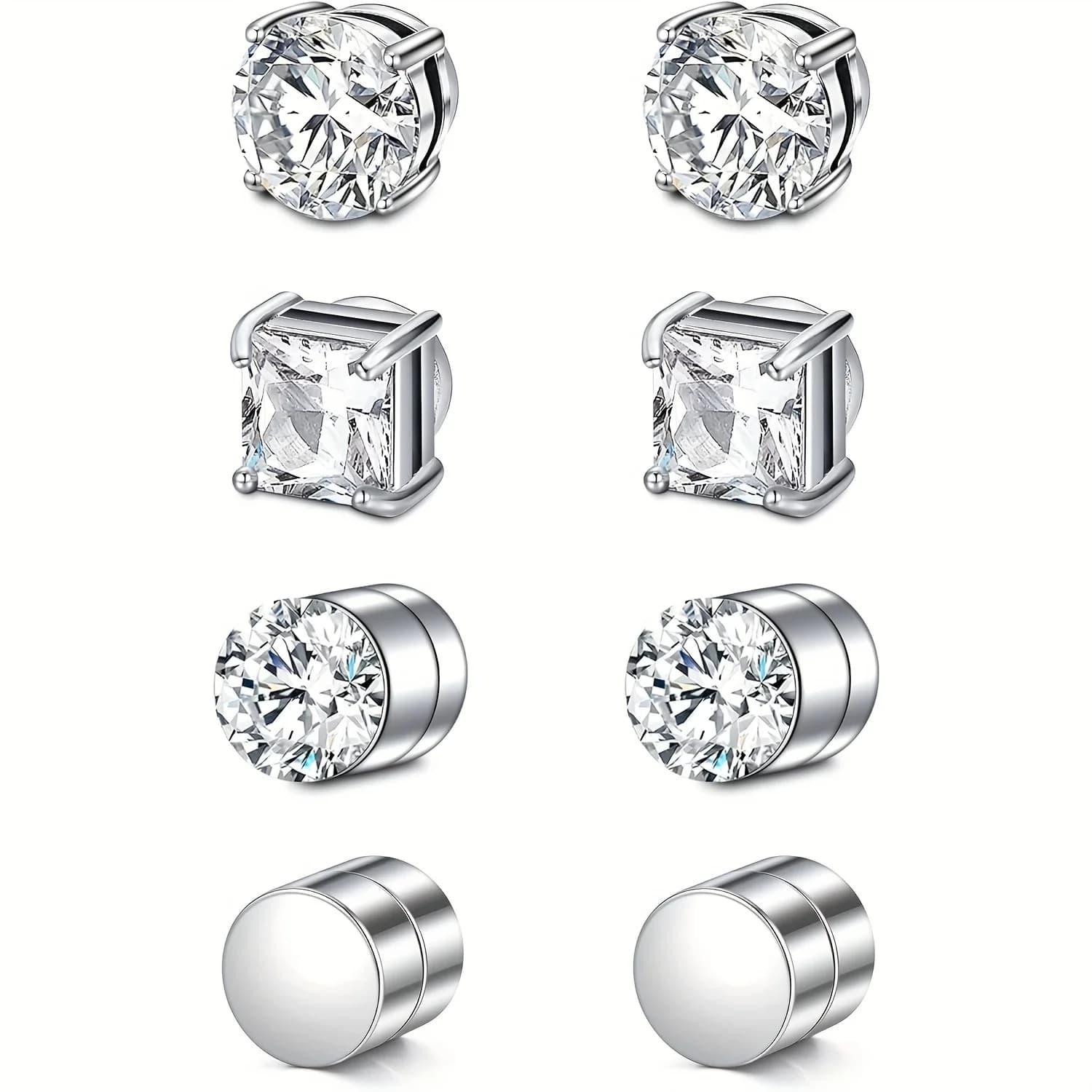 1 Pairs Crystal Strong Magnetic Ear Stud Clip Earrings For Men Women Punk Round Zircon Magnet Earrings Non Piercing Jewelry