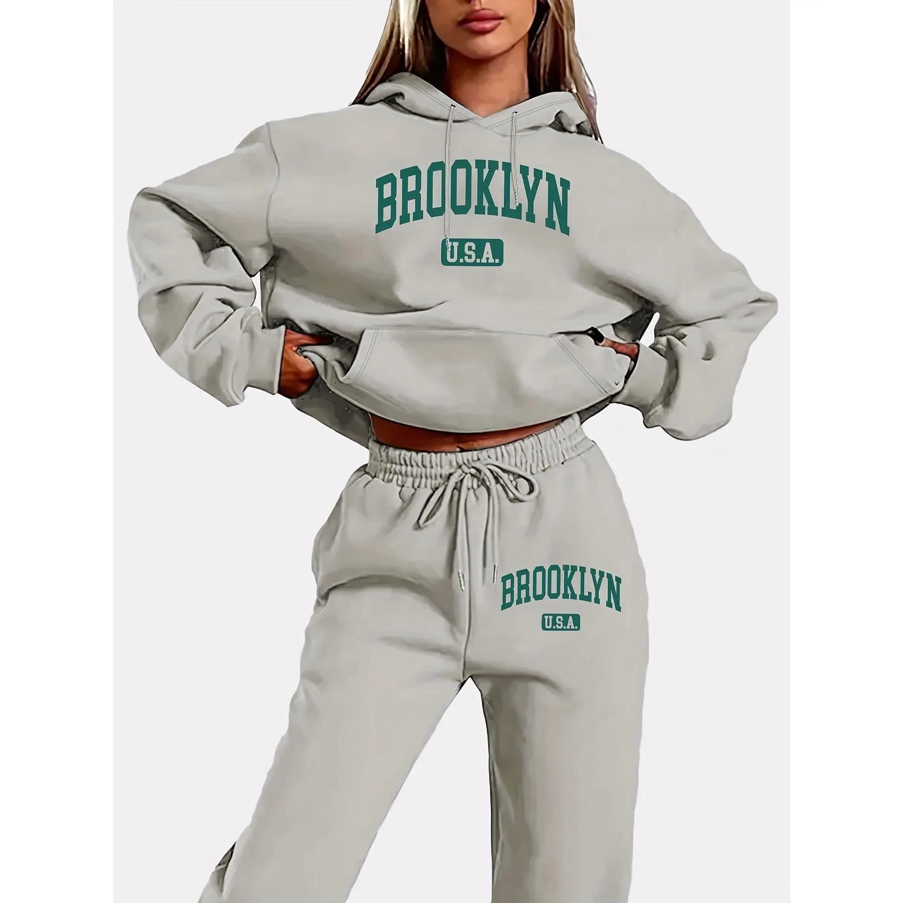 Women's Oversized Hoodie Set - Trendy Streetwear Pullover & Pants With Graphic Print