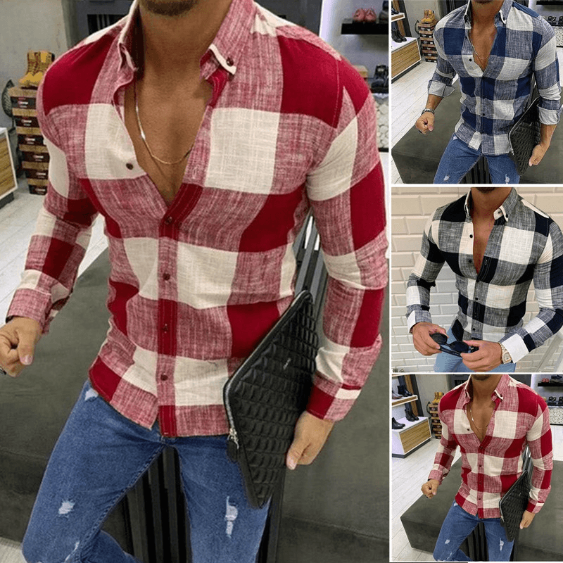 Men's Summer New Plaid Long-sleeved Shirt Men's Casual Shirt Cardigan Men's Wish Shirts
