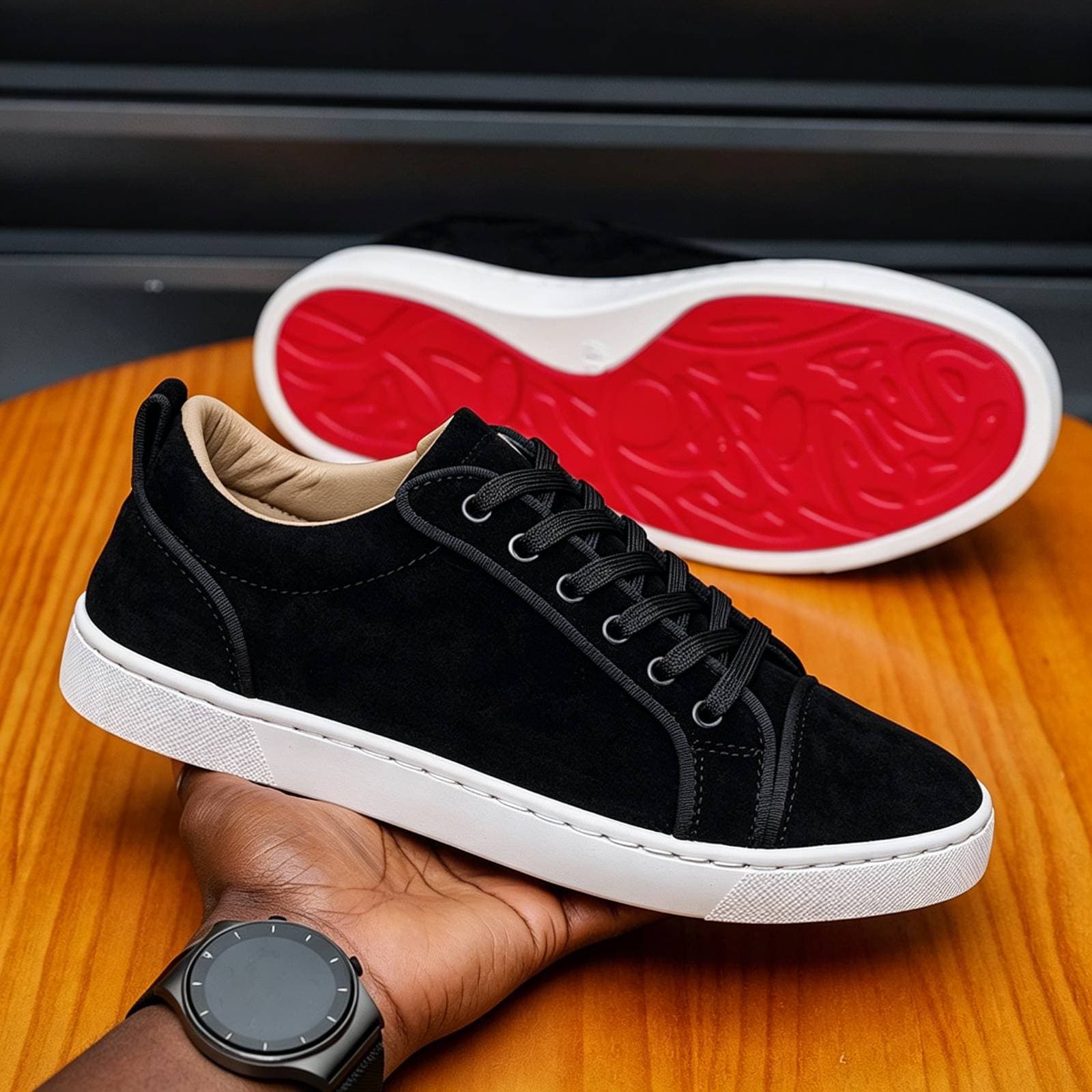 Chaussures décontractées pour hommes CL de haute qualité, baskets de luxe à semelle rouge, chaussures de skate classiques en daim noir, chaussure