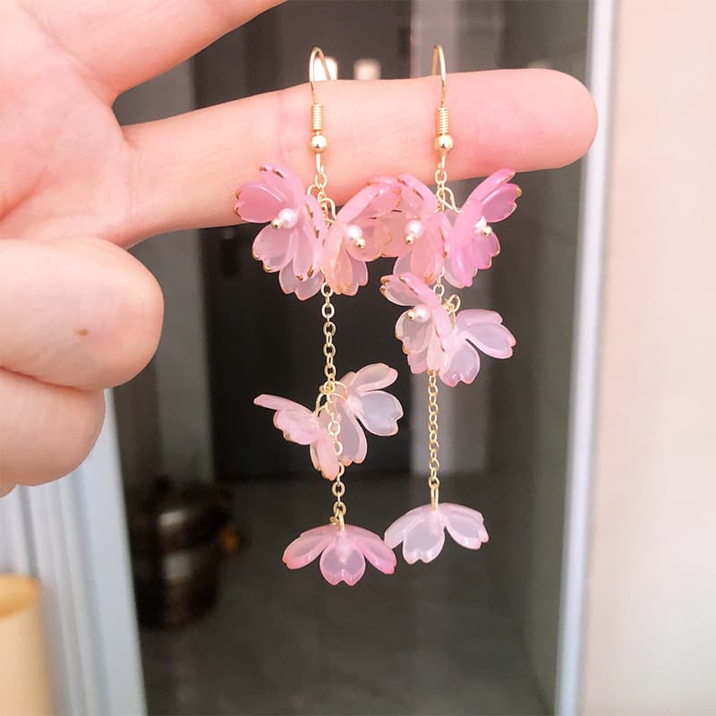 Unisex Super Fairy Flower Earrings For Women Long Tassel Simple Temperament Net Red Korean Niche Ear Hooks New Trendy Ears
