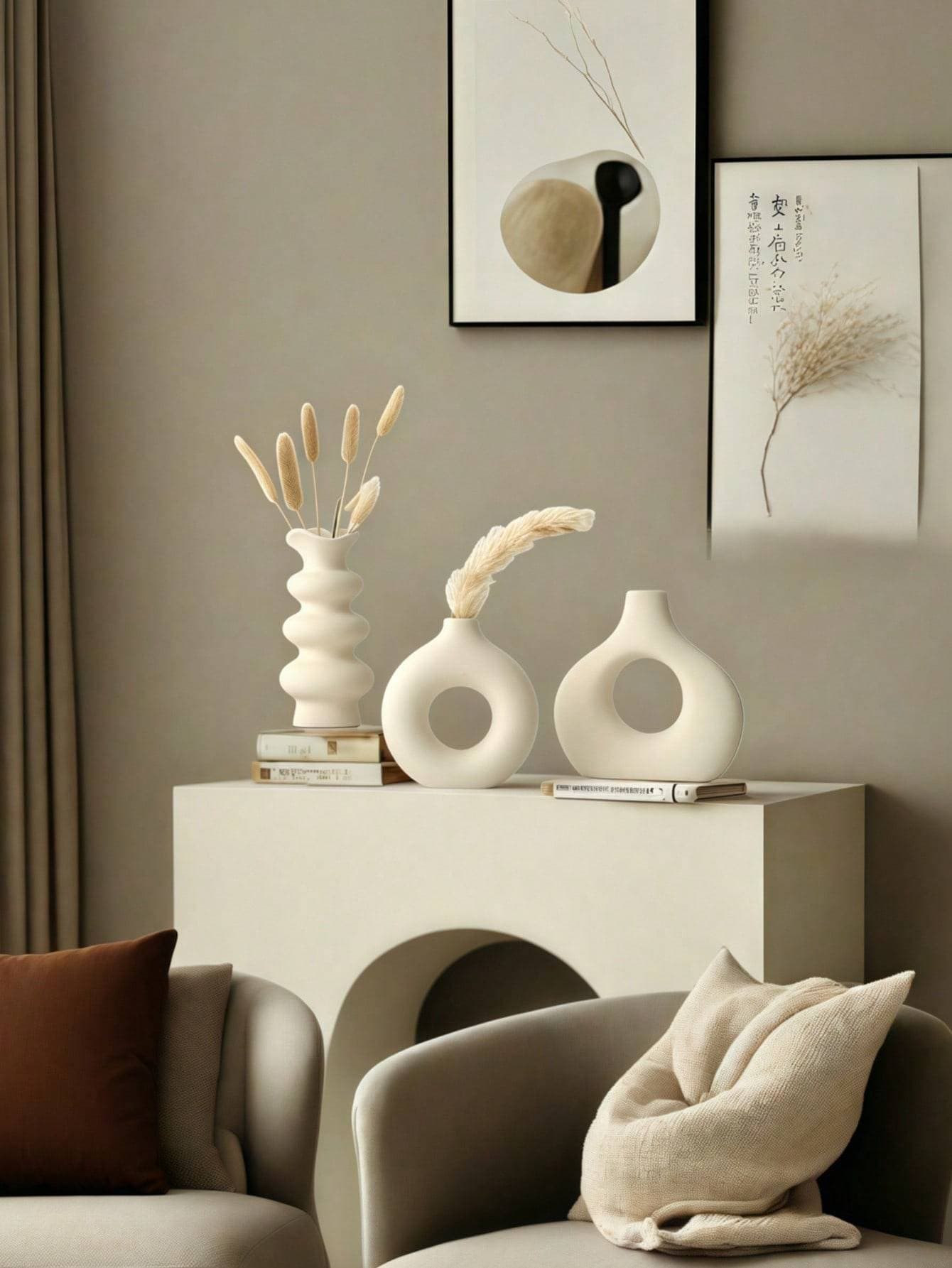 3pc Milky White Artistic Vase Is Suitable For Living Room, Dining Room, Study Desk, Multi-scene Ornaments, Flower Arrangement, Vase