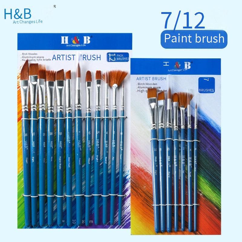 7/12-Piece Acrylic Oil Watercolor Paint Brush Set - Blue Handle Wooden Brushes For Fine Art, Canvas & Detail Painting