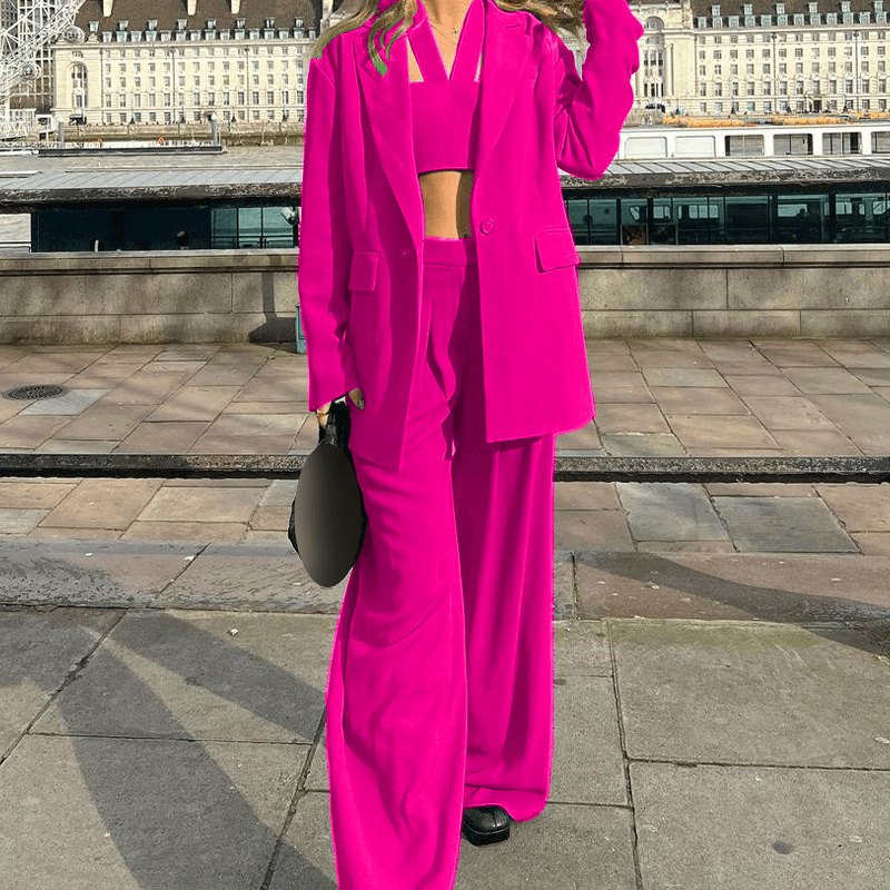 Women's Fashion Temperament Long-sleeved Blazer Casual Pants Suit Three-piece Set