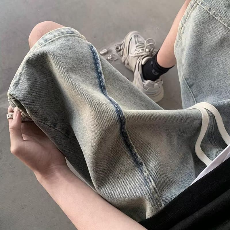 Washed and distressed denim shorts men's summer 2023 new American retro handsome pants straight loose shorts
